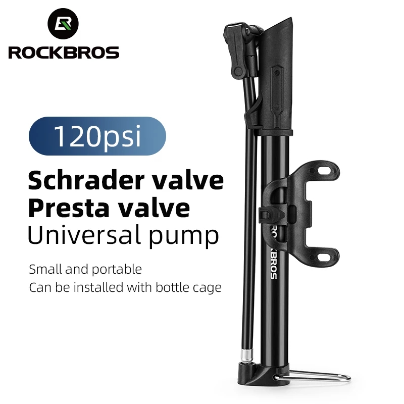 ROCKBROS Bicycle Pump High Pressure 120PSI Aluminum Alloy Pump Schrader Presta Valve Cycling Pump Rotate Portable Bike Pump