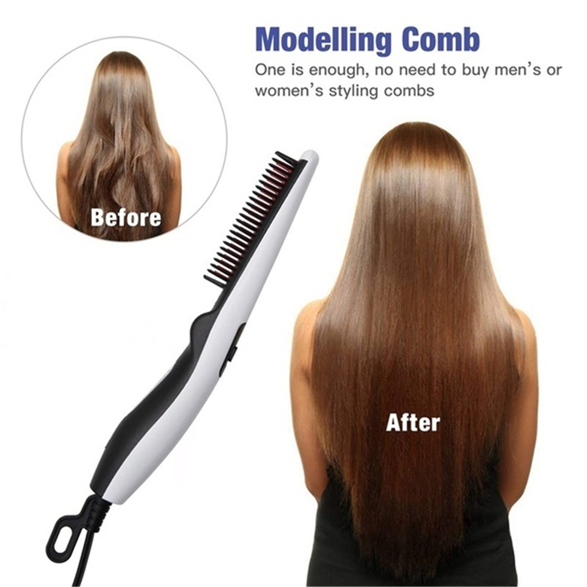 Electric Beard New Straightener Comb Quick Heated Brush Styler For Men Women Travel Hair Styler - UK Plug
