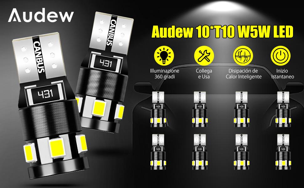 AUDEW 10 pack T10 LED light bulbs 2835smd 9led decoding vehicle width lamp,Side Marker Lights,Decorative Light, 9,240 lumens, 12V, 2.7W, 4882K, IP65, 50,000 Hours Life -