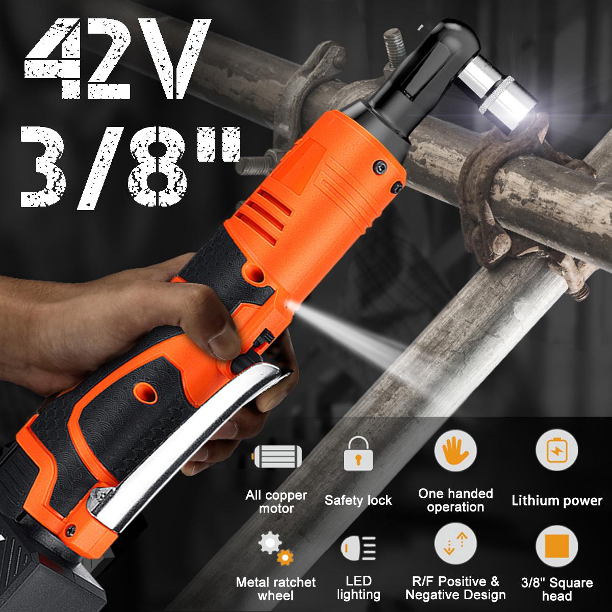 42V 3/8'' HOT SELL New 90Nm Electric Rechargeable Cordless LED Ratchet Angle Wrench Kit Tool -