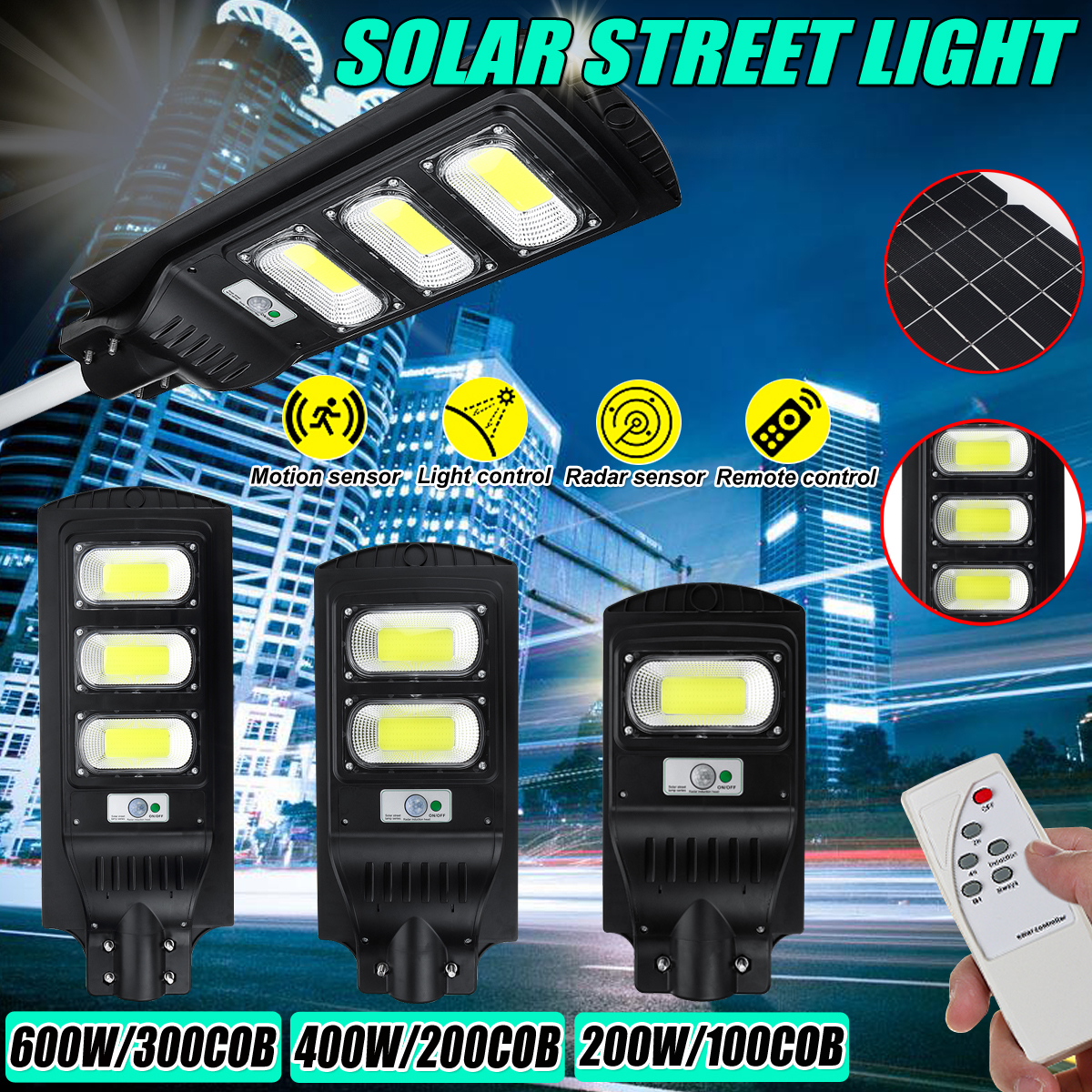 200/400/600W Super Bright LED Solar Street Light PIR Outdoor Garden Road Lamp -