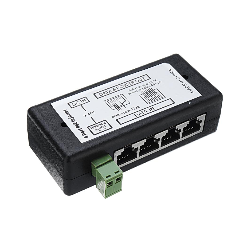 4PORTS POE New Injector POE Splitter for CCTV Network POE Camera Power Over Ethernet IEEE802.3AF -