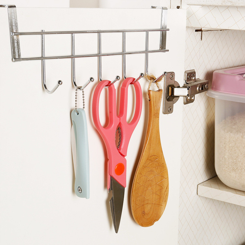 Xueqin 5 HOT SELL Hooks Stainless Steel Clothes Hooks Door Rack Bathroom Kitchen Bedroom Silver Towel Rack Gate Hanging Organizer-Silver