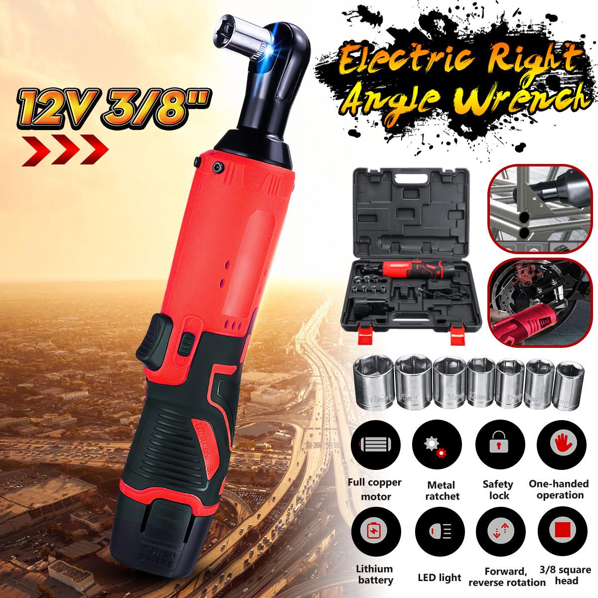 Cordless 3/8'' New 12V 45N.m Rechargeable Ratchet 90° Right Angle Wrench Set Portable-RED2 -