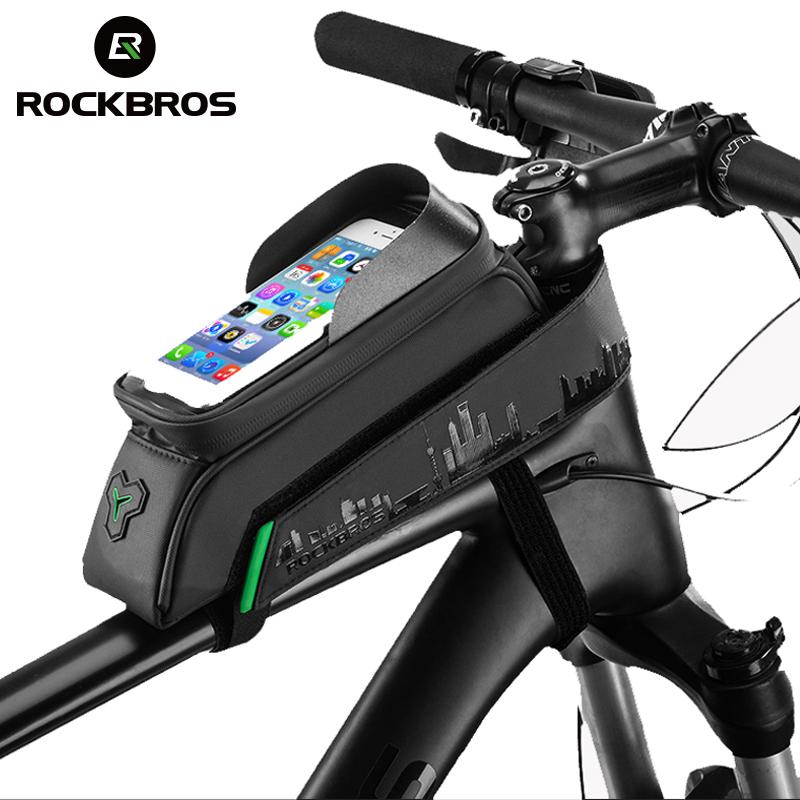 ROCKBROS Front Tube Phone Bicycle Bag Touch Screen Cycling Bike Bag Waterproof Frame Panniers For 5.8/6 Inch bmx Mtb Accessories