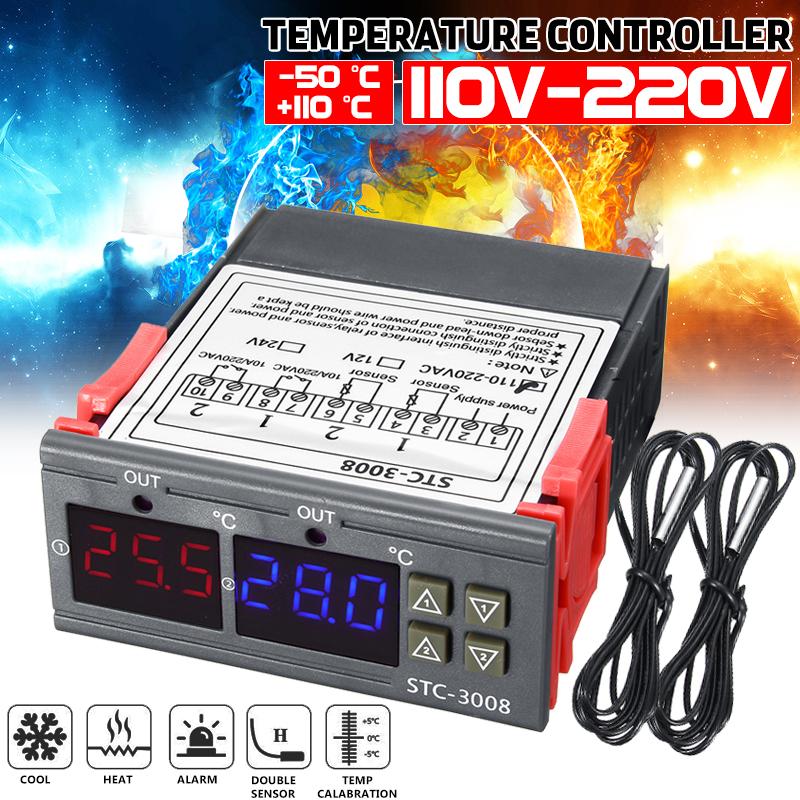 110V-220V Digital Temperature Controller LED Display Cooling Heating Thermostat
