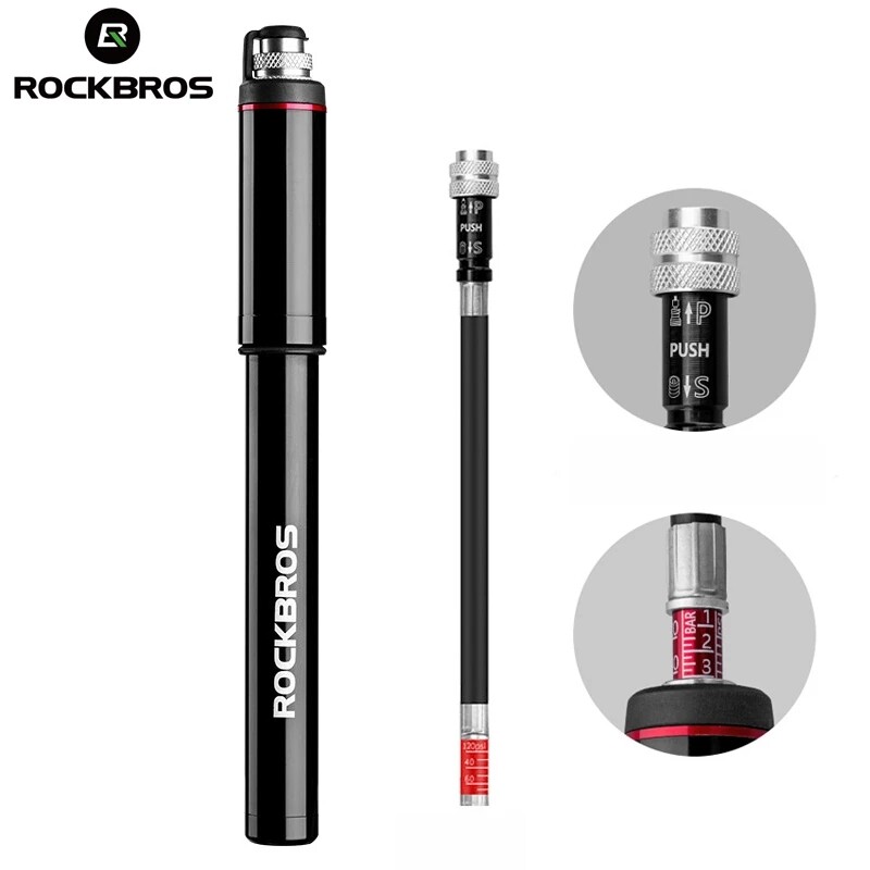 ROCKBROS Cycling Bike Bicycle Mini Pump 150 PSI Aluminum Alloy Portable With Pressure Gauge Inflator Bike Tire Pump Presta Valve