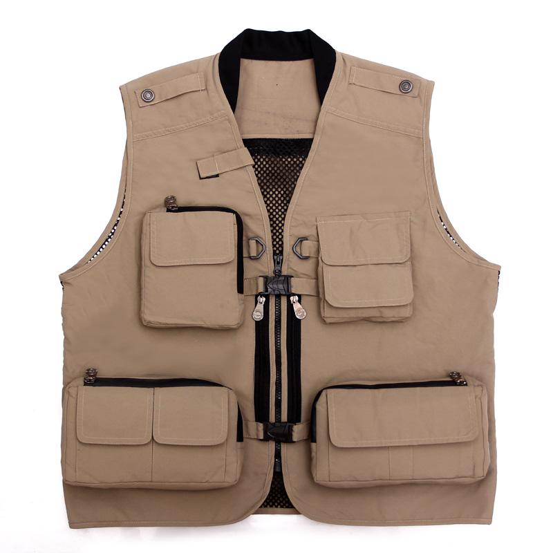 Men Summer Autumn Multifunctional Quick Drying Mesh Fishing Vest Jacket Loose Multi Pocket - Khaki M