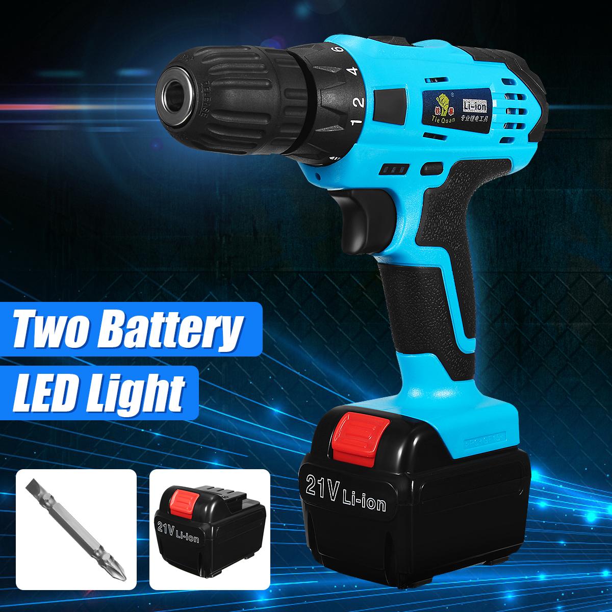 21V Cordless New Hammer Combi Drill 2 Speed Li-ion Brushless Hammerdrill + 2 Battery -