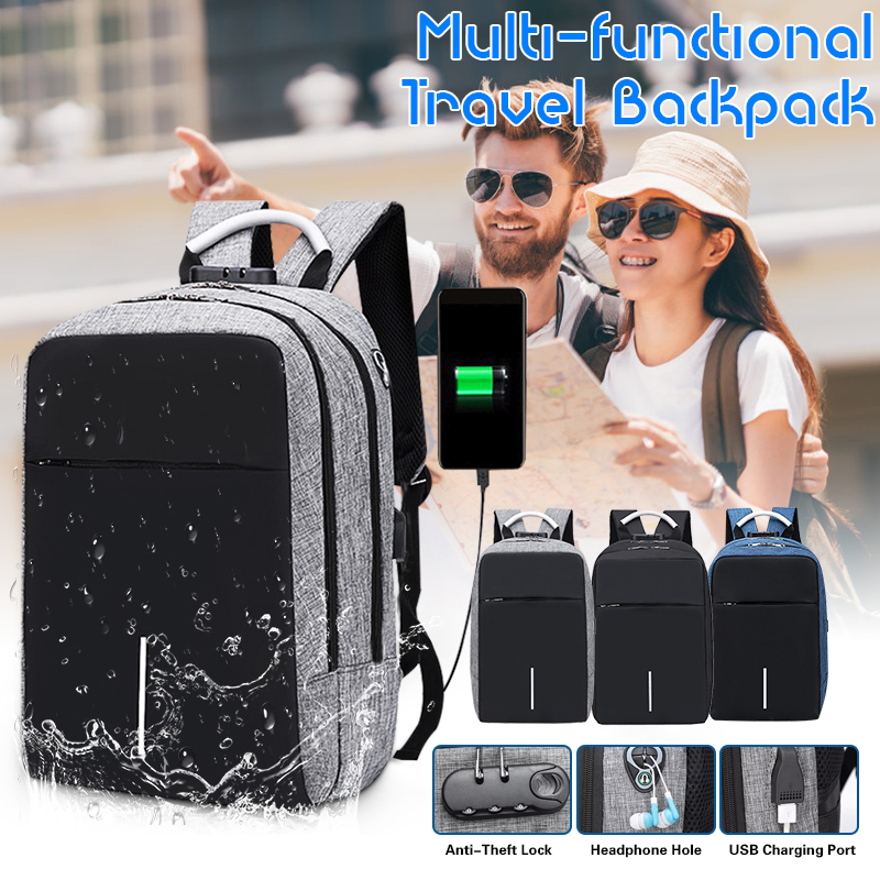 Multi-functional Fashion Travel Backpack Men Women Unisex School Shoulder Handbag + Password Lock - Grey