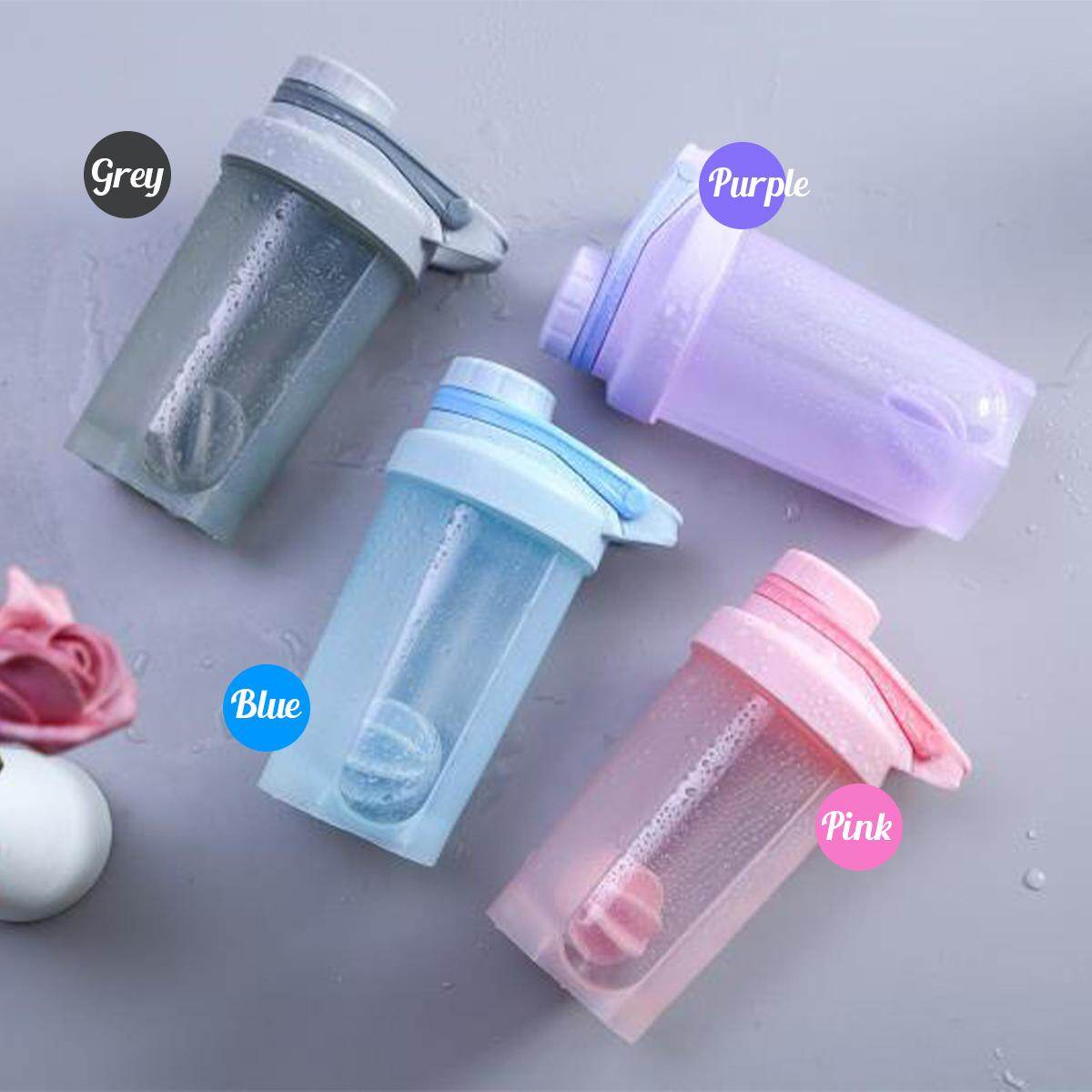 Gym Sports Shaker Bottle Whey Protein Powder Shake Mix Bottle With Stirring Ball Fitness Water Bottle BPA Free - Grey