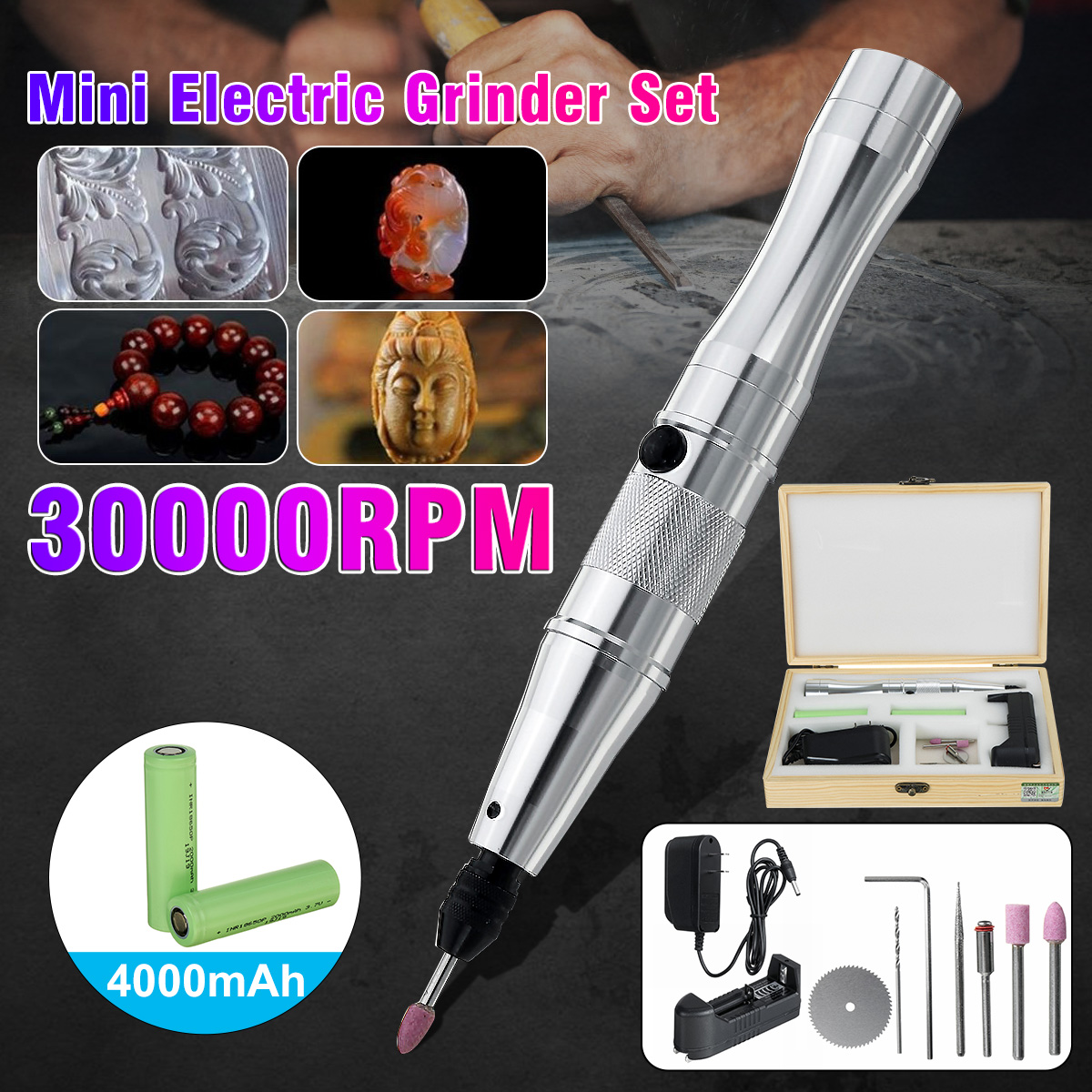 30000rpm Mini Cordless Electric Grinder Pen Jewelry Engraving Pen Sander-Multicolor