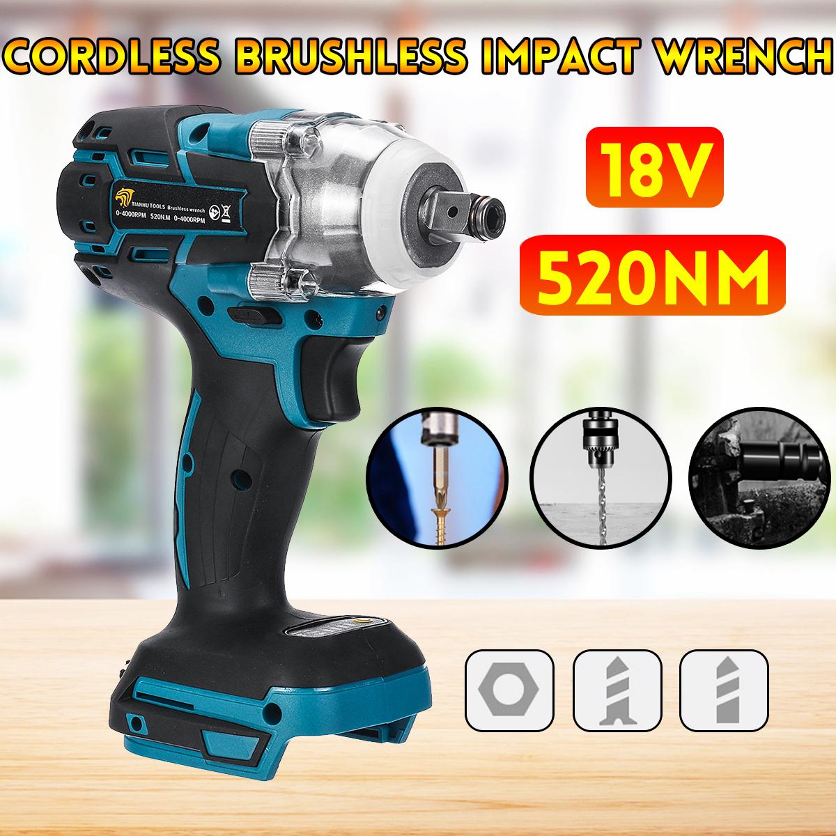520N.M 1/2" New Torque Impact Wrench Brushless Cordless Electric Wrench Drill Tool -