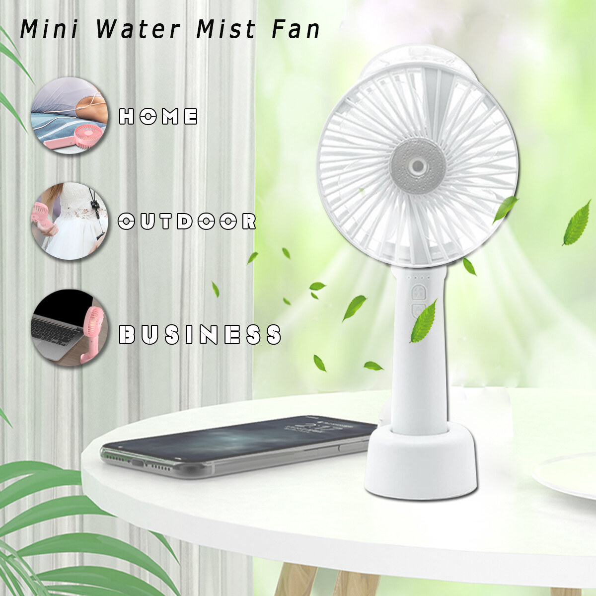 Mini Water Mist Fan Rechargeable Handheld Portable Air Cooler Air Conditioning Humidfiying Spray Fan - White
