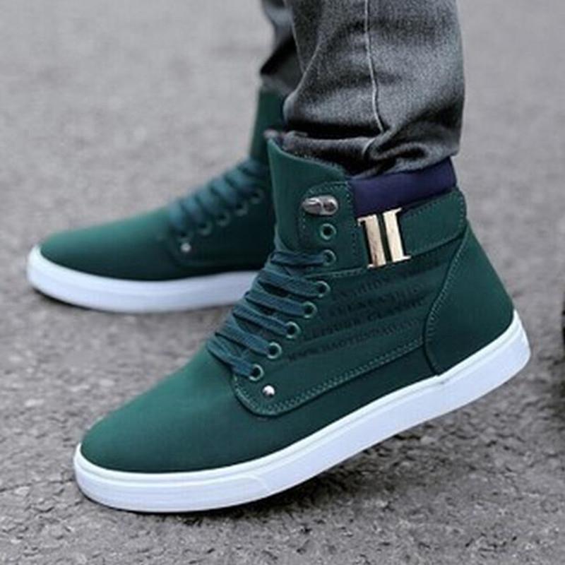 Fashion Men’s Oxfords Casual High Top Shoes Leather Shoes Canvas Sneakers New - Green 43
