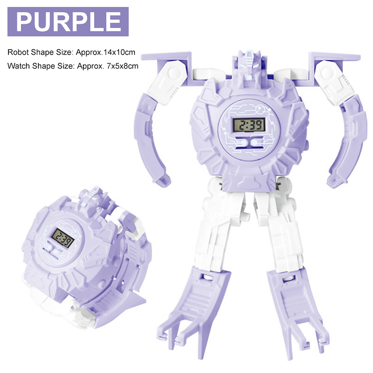 Children kid HOT SELL Boy Cartoon Digital Watch Robot Deformation Toys Wristwatch Gift-Purple