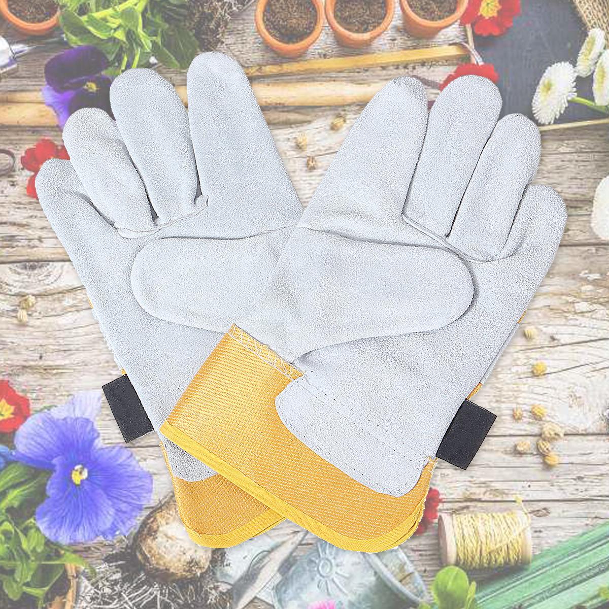 1 Pair Large Heavy Duty Men Leather Gardening Gloves Garden Work Hand Protection -