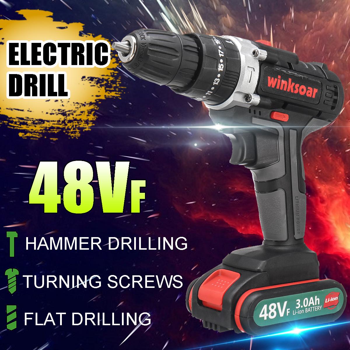 3 In 1 48V Rechargeable 25+1 Torque Electric Cordless Impact Driver Drill Kit Tool LED Repair w/ 3000mAh Battery
