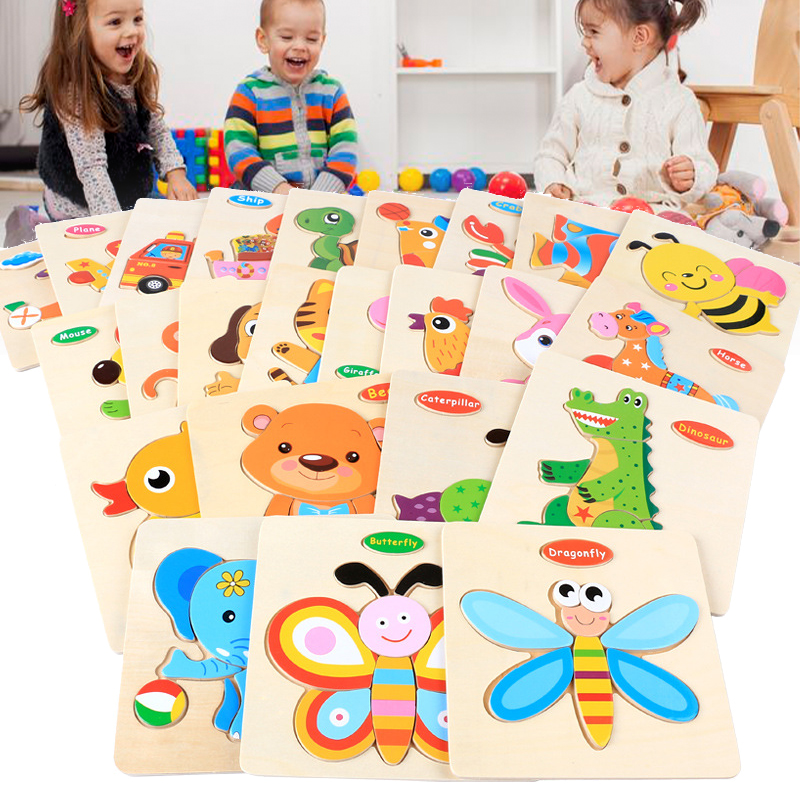 Kids Toys HOT SELL Wooden Puzzles 3D Cartoon Animal Intelligence Children Kids Educational Brain-Caterpillar