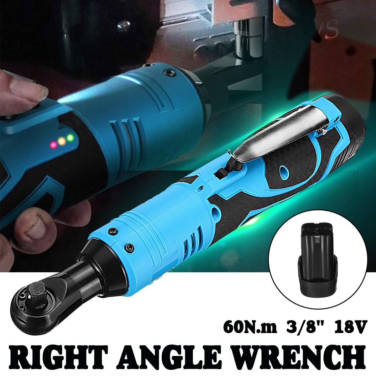 90° Cordless HOT SELL New 3/8'' Electric 18V 60N.m Ratchet Right Angle Wrench 8000mAh Ba-ttery -