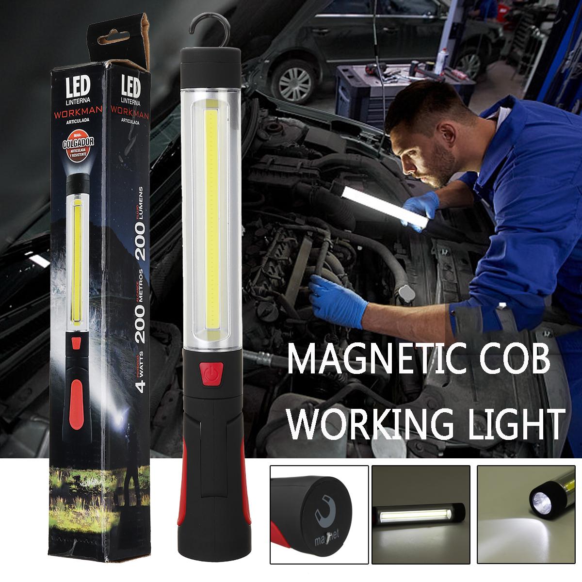 Portable COB LED Flashlight Magnetic Slim Work Light Inspection Torch w/ Hook -