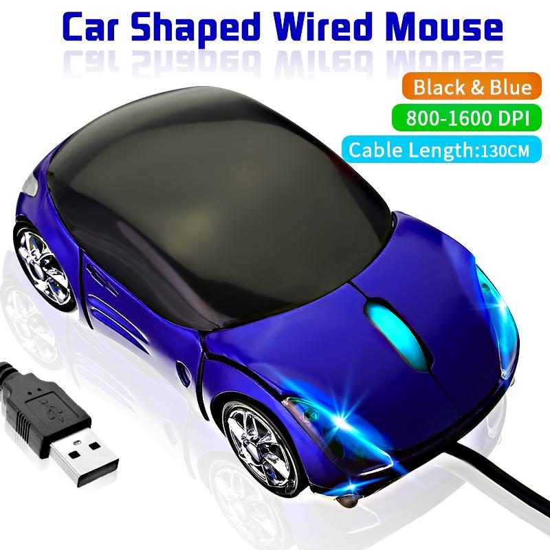 1PCS New Car Shape 3D Optical Universal Serial Bus Wired Mouse Mice 1600DPI For PC Laptop Notebook - blue