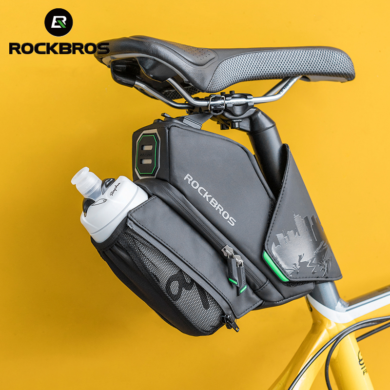 ROCKBROS Bike Saddle Bag With Water Bottle Pocket Waterproof Reflective MTB Bicycle Portable Seatpost Tail Bag