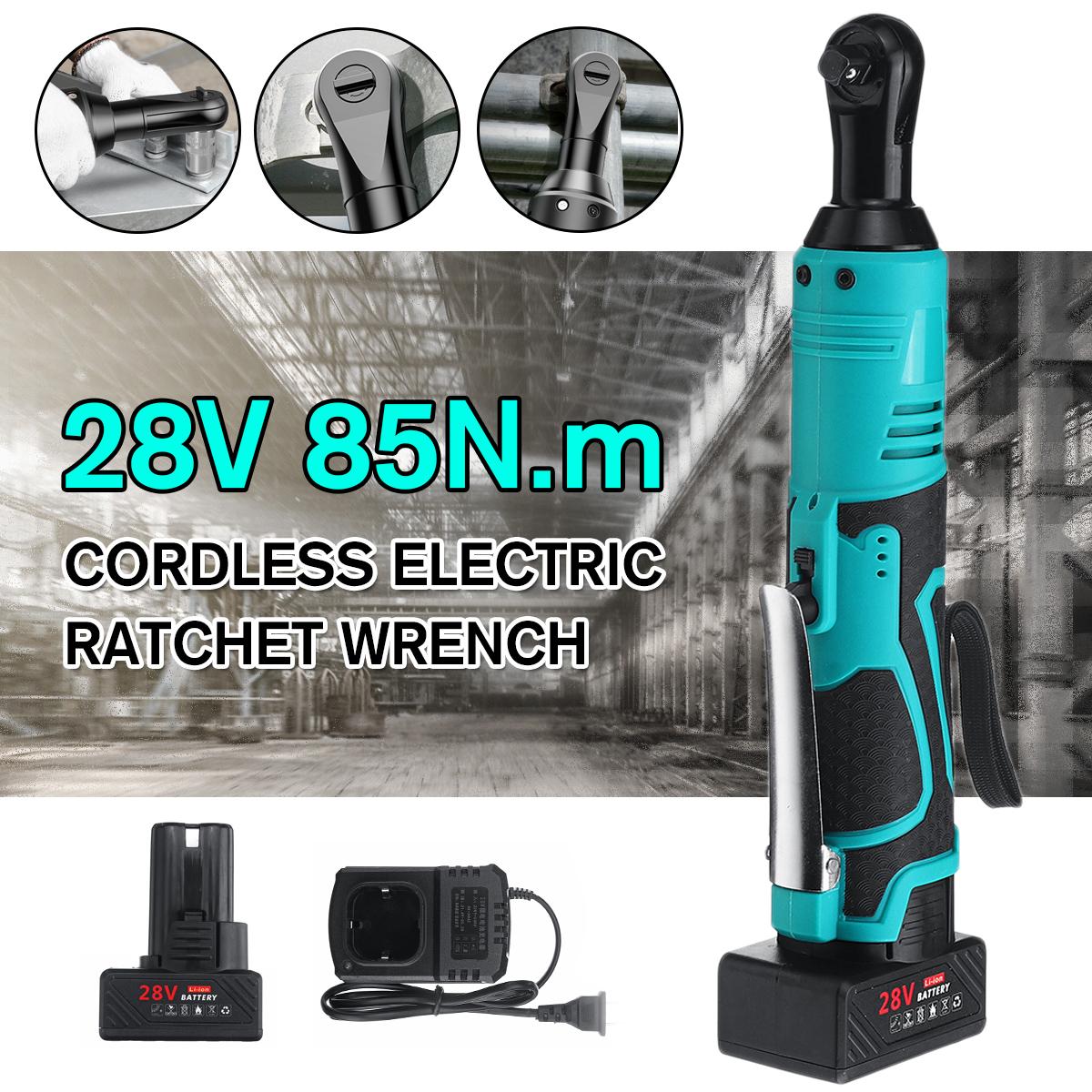 28V 7800mAh HOT SELL New 260RPM 3/8'' 85Nm Electric Cordless Ratchet Right 90o Angle Truss installation Stage Construction Car Repair Wrench Tool -
