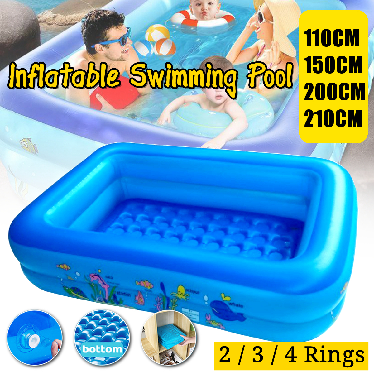 110/150/200cm 2/3/4 Layer Inflatable Swimming Pool for Kids and Family Big Size Pool Bathing Tub Outdoor Indoor - Only Air PumpUS Plug