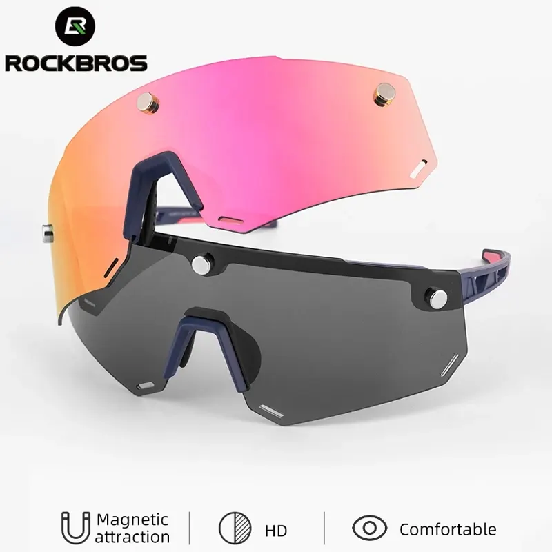 ROCKBROS 2 In 1 Bicycle Sunglasses Shades For Men MTB Polarized Sports UV400 Magnetic Split HD Large Frameless Lens Cycling Eyewear