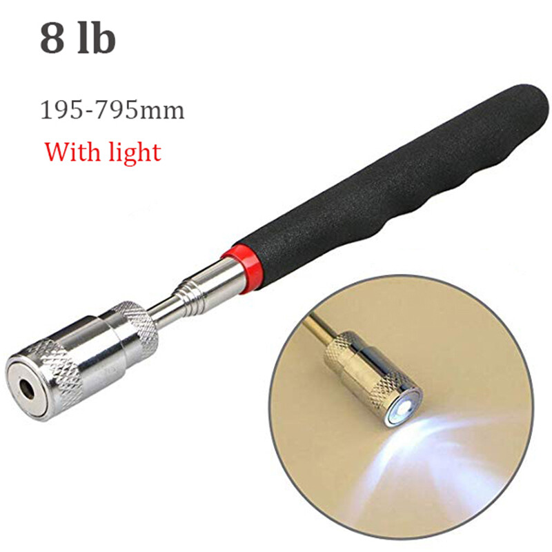 1.5/5/8/10 Pounds Mini Portable Magnetic Retractable Pickup Telescopic Powerful Iron Bar Magnetic Suction Rod with LED Light - [Black]
