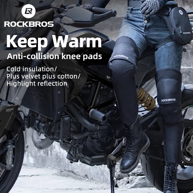 ROCKBROS Motorcycle Knee Pads Warm Men's women's Autumn And Winter Anti-Fall Wind-Proof Cycling Knee Pads Knight Protective Gear