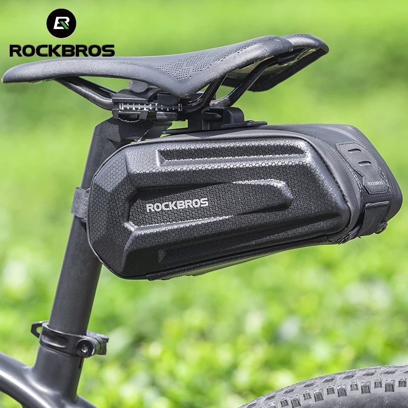 ROCKBROS 1.5L Hard Shell Bike Bag Rainproof Reflective MTB Bicycle Bag Cycling Portable Hang Light Saddle Seatpost Rear Panniers