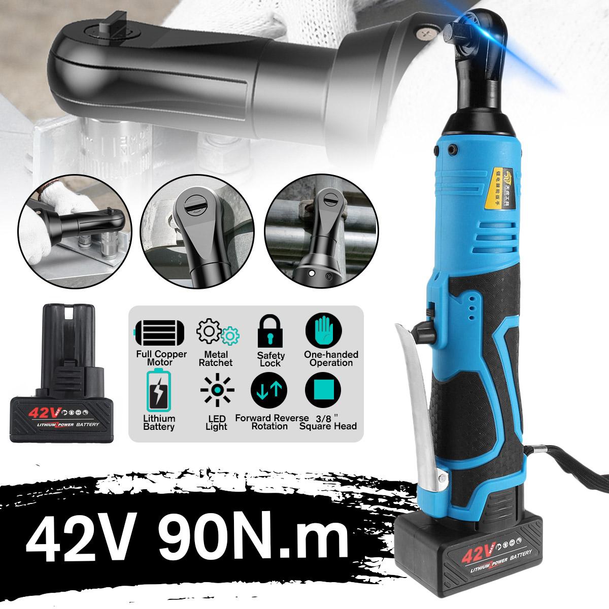 42V 230RPM New 90N.m 3/8" Cordless Electric Right Angle Ratchet Wrench Tool Kit Car Repair Mechanical Maintenance -