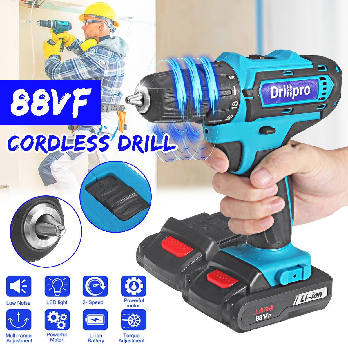 3/8" 88VF HOT SELL New Electric Cordless Drill Driver 2-Speed 2 Li-Ion Batery 18+1 Torque -