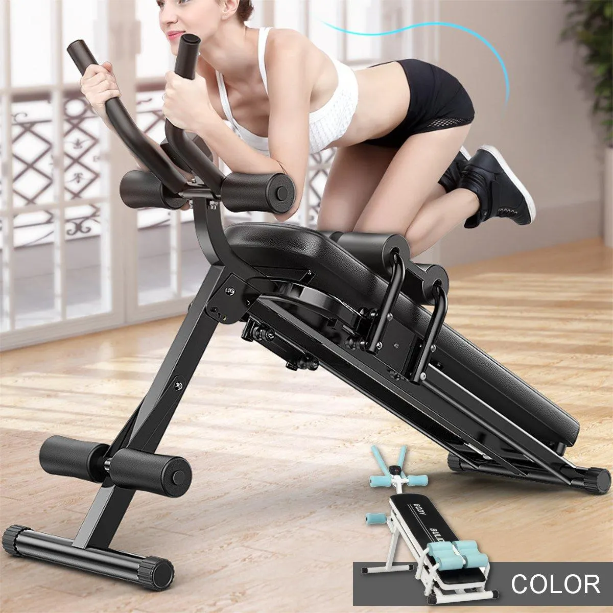 3 In 1 Foldable Sit Ups / Push Ups Bench 3 Levels Adjustment Abdominal Fitness Home Gym Equipment Muscle Workout Chair + Electronic Counter - Black - image 1