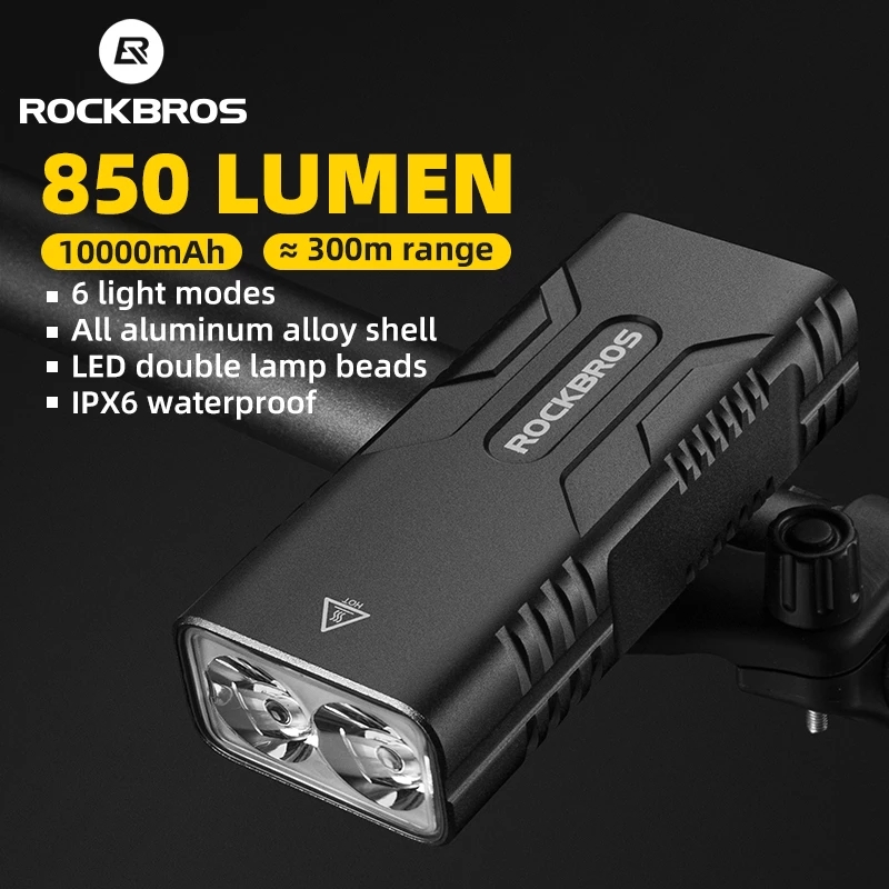 ROCKBROS Bicycle Light 10W 10000 Bike Front Lamp Flashlight 850Lumen Waterproof MTB Headlight Super Bright Flashlight