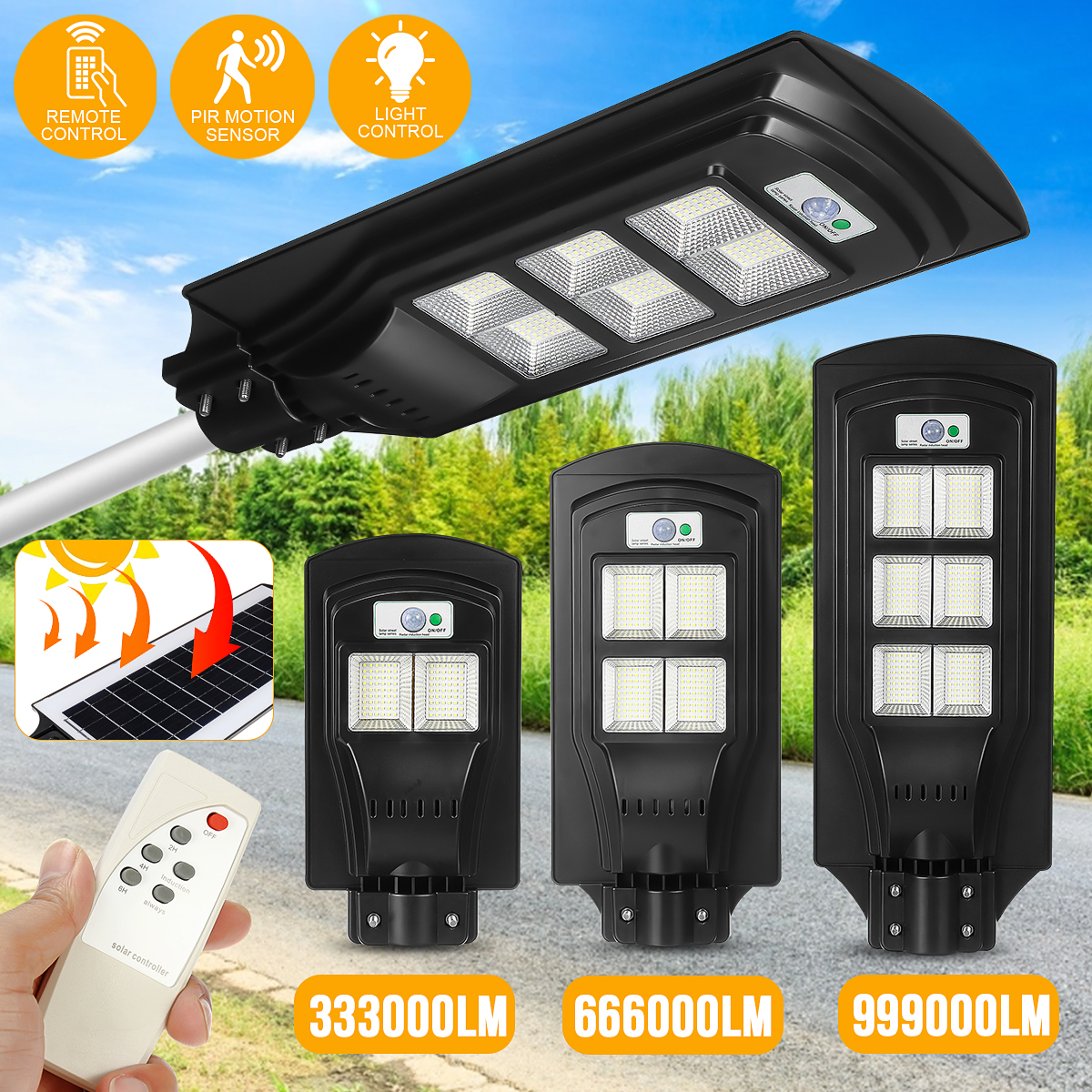 Hot sellSolar HOT SELL Powered 108/216/324LED Street Light Waterproof IP65 PIR Motion Sensor + Light Control + Remote Control Wall Lamp Outdoor Garden Yard Security - Black 324LED