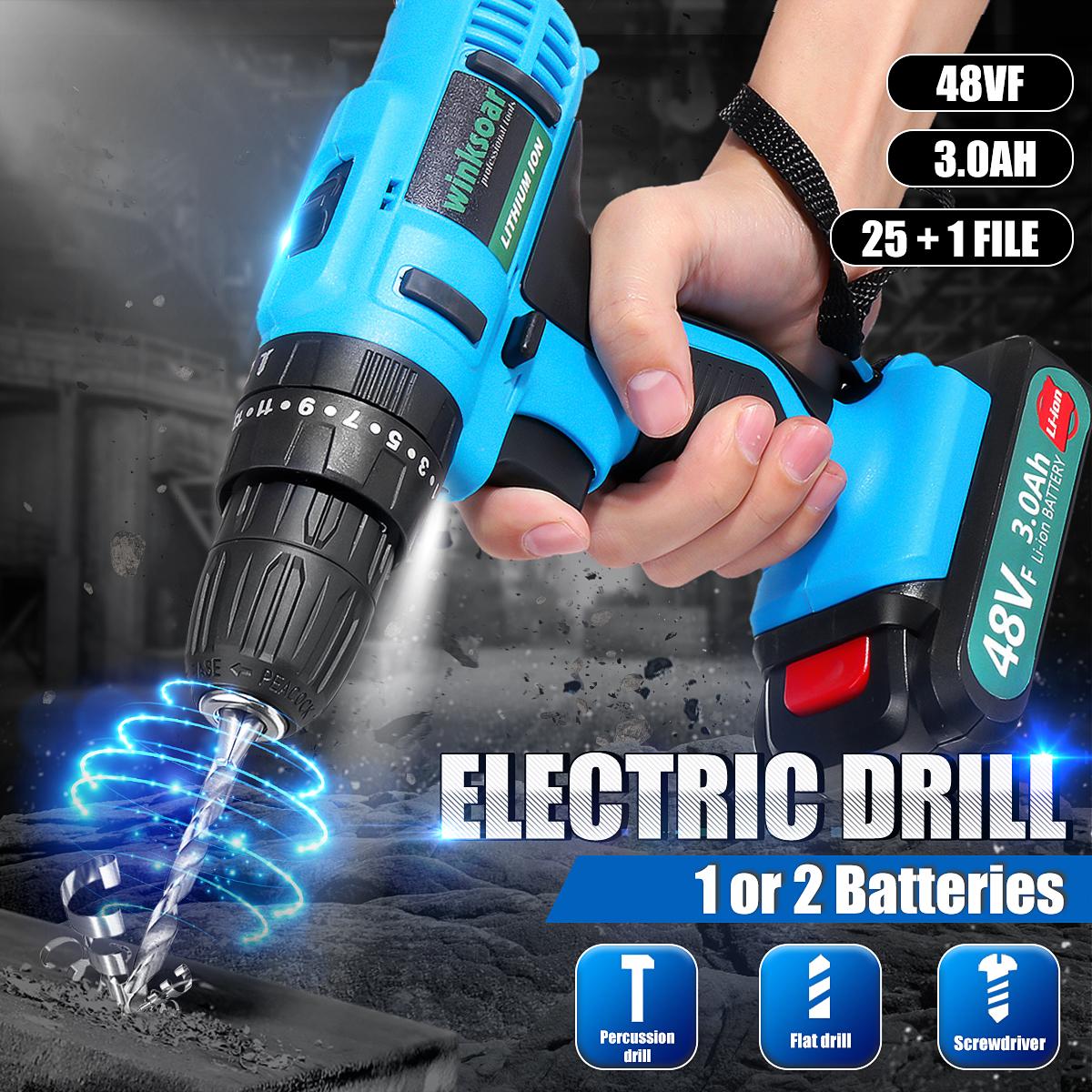 48VF Power 25+1 Speed Cordless Electric Drill LED illuminate High Torque