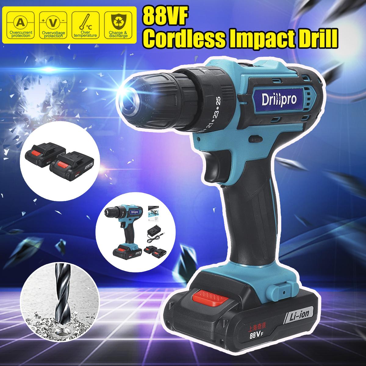 3/8Inch New 3 IN 1 LED 21V Cordless Impact Drill Brushless Motor Dual Speed w/ 2 Battery -