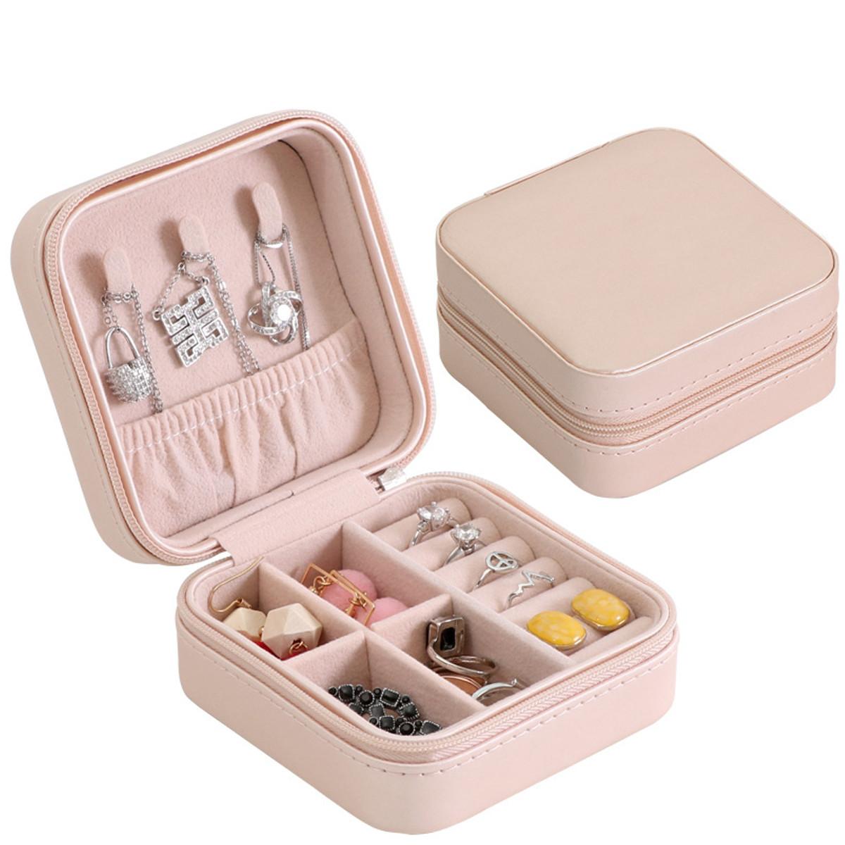 PU Travel Cosmetic Leather Jewelry Box Necklace Ring Storage Case Organizer Display - Single layer bare powder