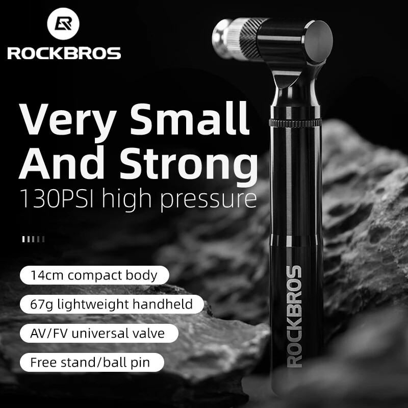 ROCKBROS 130psi Bike Pump Mini Portable Tire Air Inflator Bicycle Pump Aluminum Ultralight Hand Air Pump MTB Road Cycling Pump
