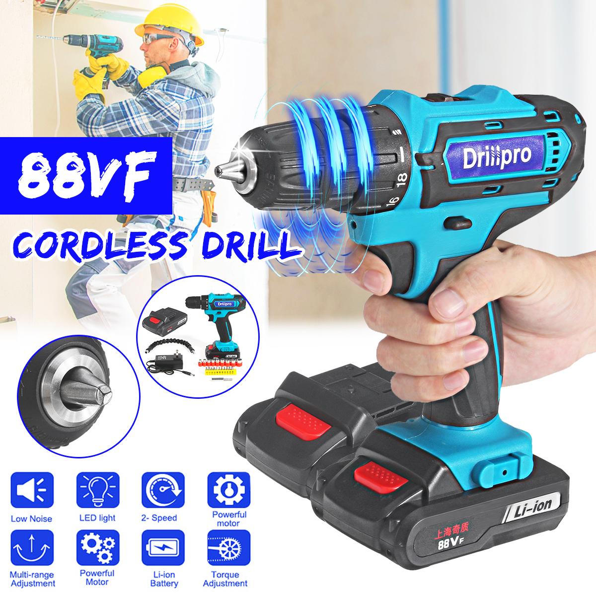 88VF Cordless HOT SELL New Drill 2 Batery Rechargeable 18+1 Torque With Screwdriver Bit -