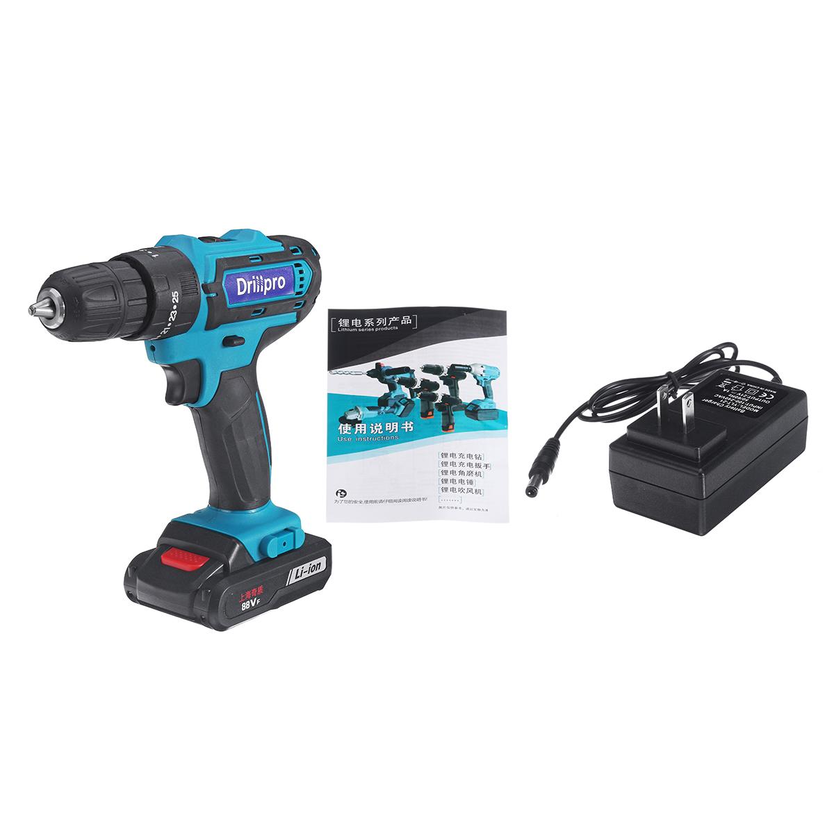 3/8" 88VF New Cordless Impact Drill Li-Ion Batery Rechargeable 25+3 Torque 2-Speed -