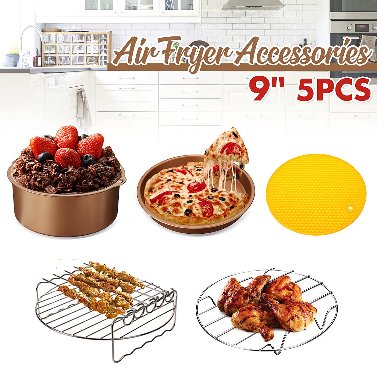 5Pcs 9" HOT SELL New Non-stick Air Fryer Accessories Baking Heat-resistant Silicone Mat Cake Pizza Pan -