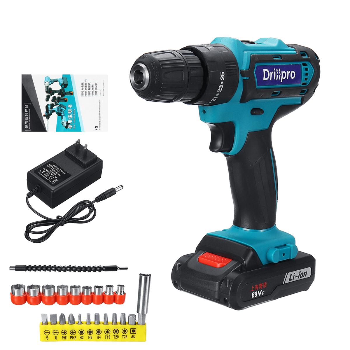 88VF Cordless New Drill 2 Batery Rechargeable 18+1 Torque With Screwdriver Bit -