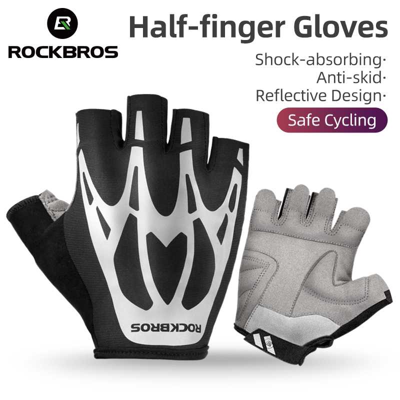 ROCKBROS S099 New Cycling Gloves For Men Women Road Bike Bicycle Sponge Pad Half Finger Glove Shockproof L size Grey