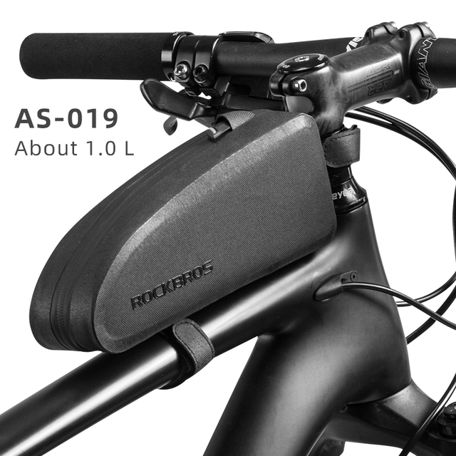 ROCKBROS Bicycle Bag 1.3L Portable Frame Front Tube Cycling Bag Waterproof MTB Road Bicycle Pannier Black With Headphone Jack