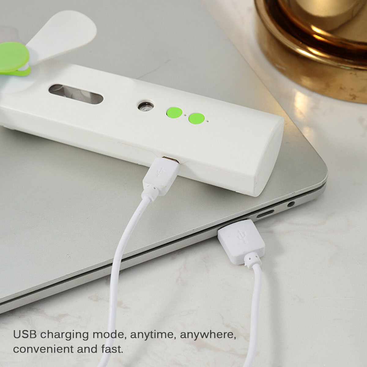 Rechargeable Spray Humidifier Table Mini Table Hand Desk Fan Portable Air Cooler Cooling 2 Speed Strong Wind Quiet Handheld for Home Room Office - Green Type 2