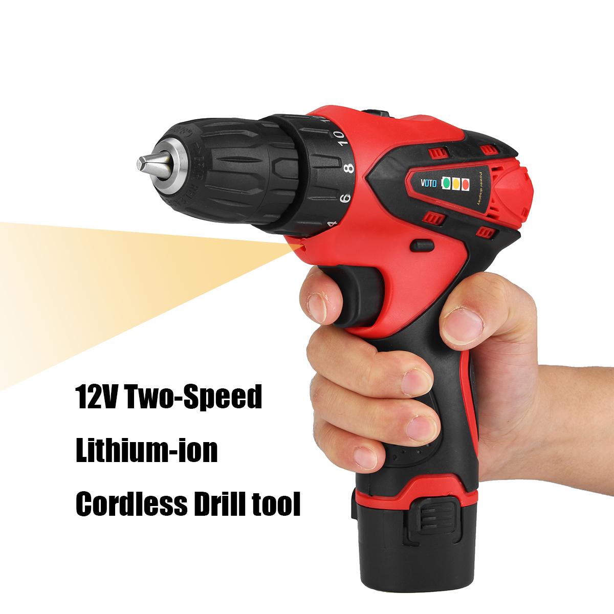 12V 1.5Ax2 New Two Lithium-ion Batteries Cordless Drill Driver Screwdriver Tool -